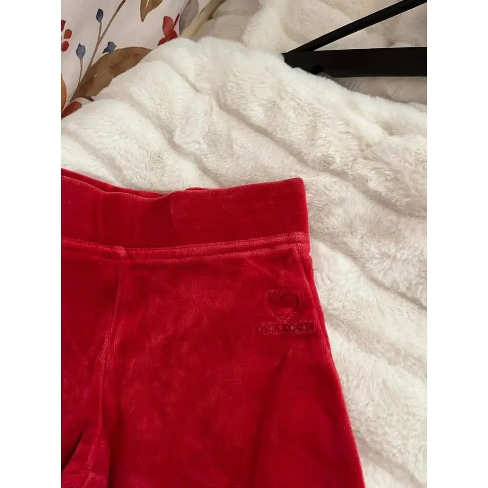Vintage OshKosh 2T Sweatpant Heart Embroidered Red Valentines Velour Winter Girl